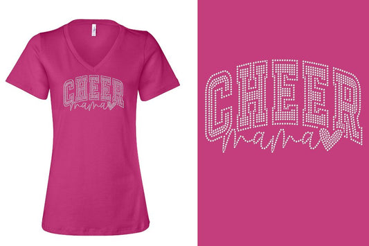 Rhinestones Cheer Mama Women's Relaxed V-Neck