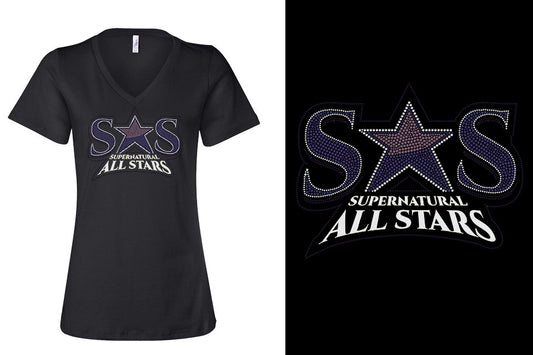 Rhinestones Supernatural Allstars - Stones Plus Glitter Women's Relaxed V-Neck