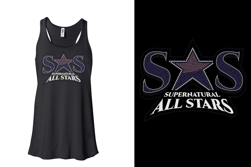 Rhinestones Supernatural Allstars - Stones Plus Glitter Youth Flowy Racerback Tank