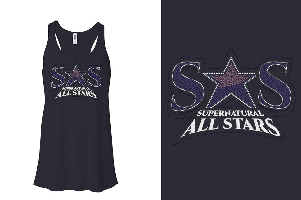 Rhinestones Supernatural Allstars - Stones Plus Glitter Youth Flowy Racerback Tank
