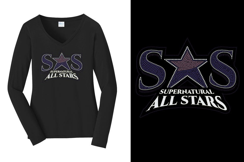 Rhinestones Supernatural Allstars - Stones Plus Glitter Women's Relaxed Fit Long Sleeve V-Neck